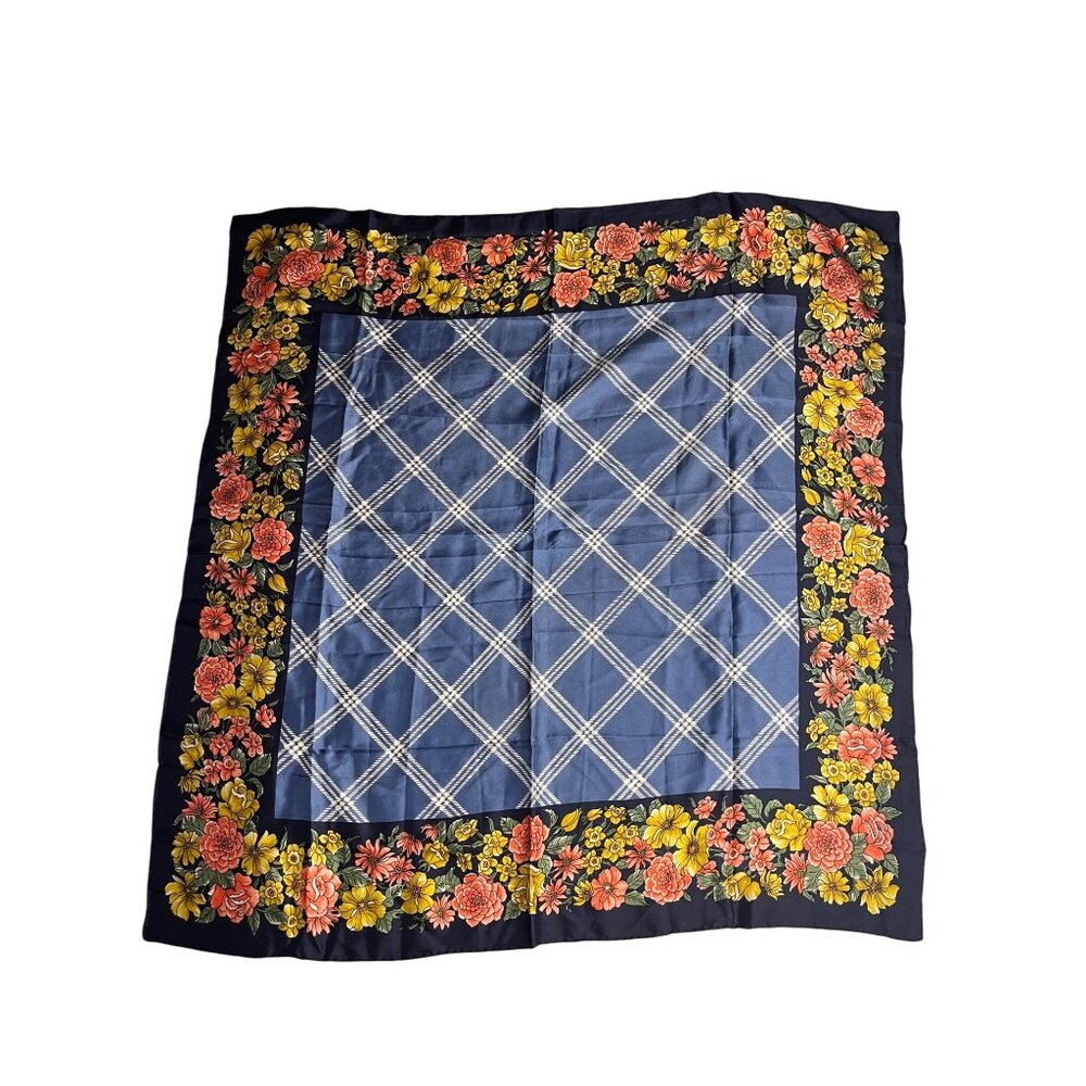 Vintage Shanghai Silk Scarf Hand Rolled & Printed Floral Design 100% Silk